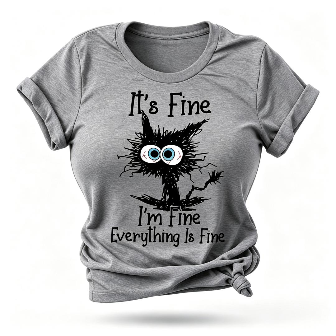 C'est bien, je vais bien, t-shirt avec slogan imprimé chat pour femmes 