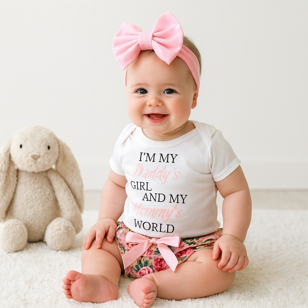 3PCS Letter Floral Print Baby Girl Set