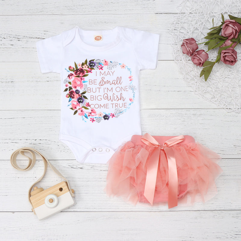2PCS Baby Ruffled Floral Letter Print Skirt Set