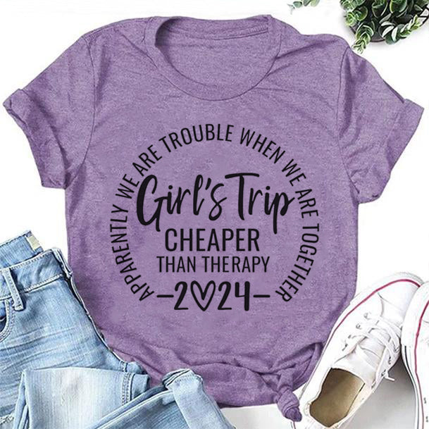 Girl's Trip Cheaper Letter Print Women Slogan Plus Size T-Shirt
