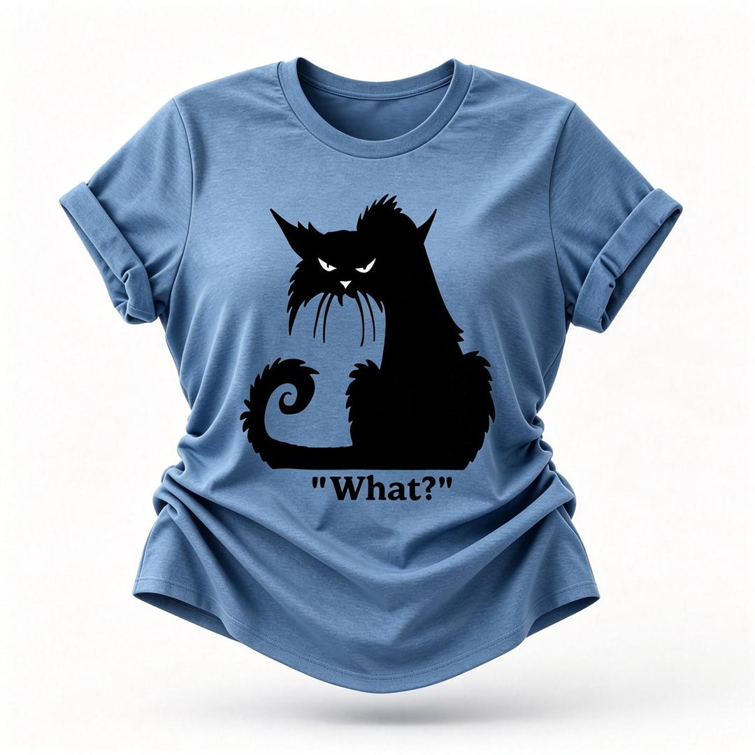 O que? Linda camiseta com slogan feminino com estampa de gato irritado 