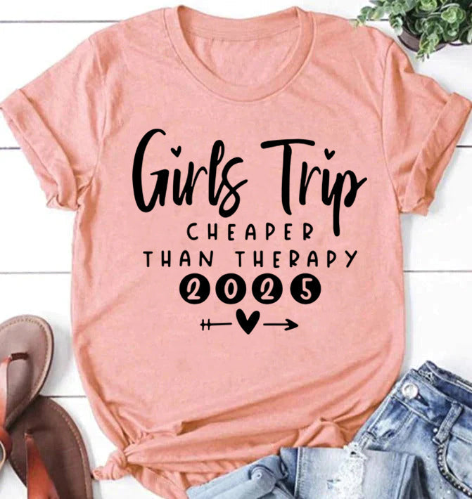 Pretty Girl Trip 2025 Letter Print Women Slogan Plus Size T-Shirt