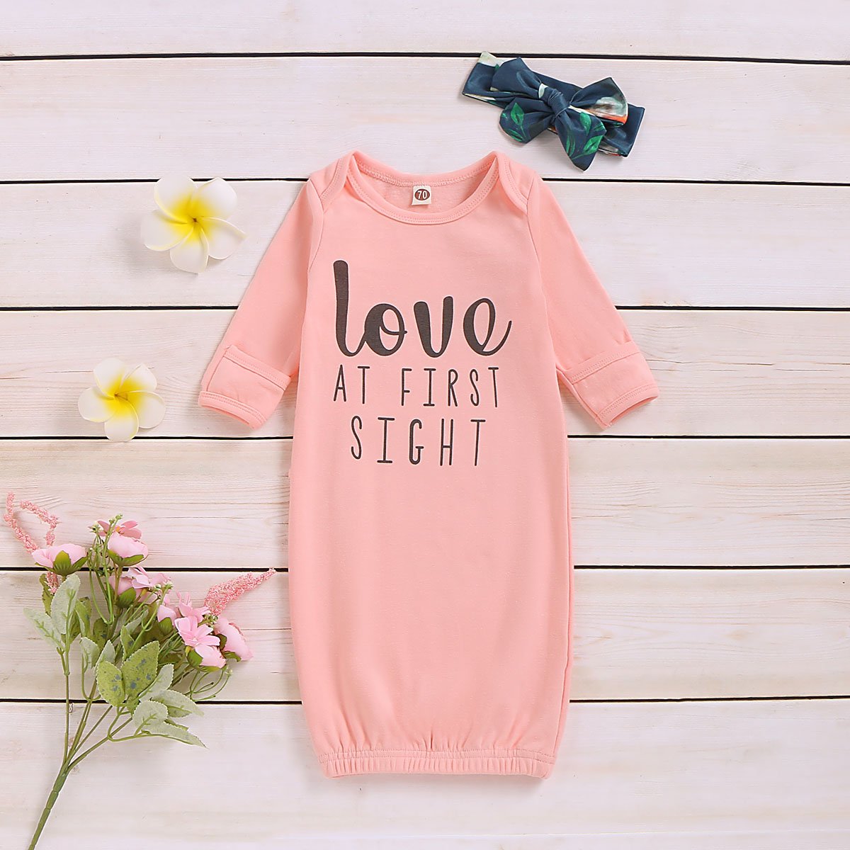 2PCS Baby NewBorn Love At First Sight Floral Print Pajamas