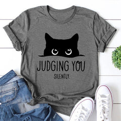 Julgando você imprime camiseta feminina com slogan 