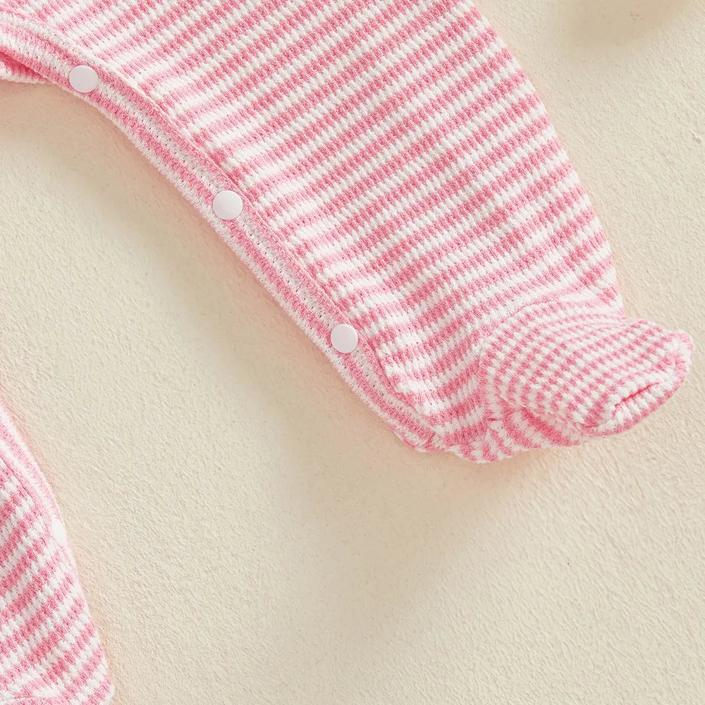Graceful Stripe Print Long Sleeve Baby Girl Jumpsuit