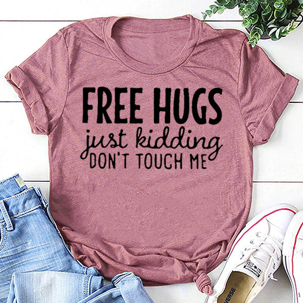 Free Hugs Fashion Letter Print Women Slogan Plus Size T-Shirt