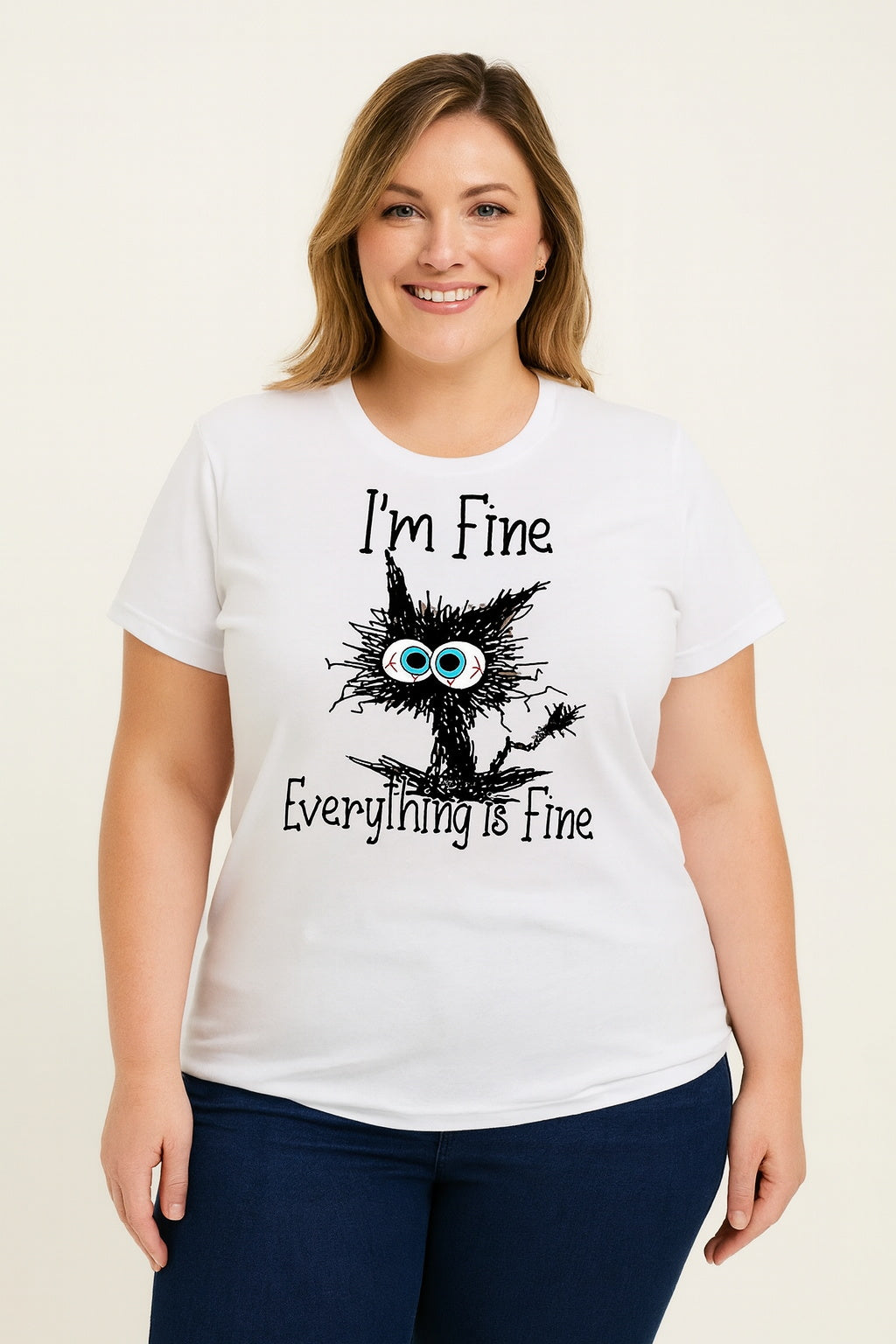 I'm Fine Everything Is Fine Cat Print Women Slogan Plus Size T-shirt