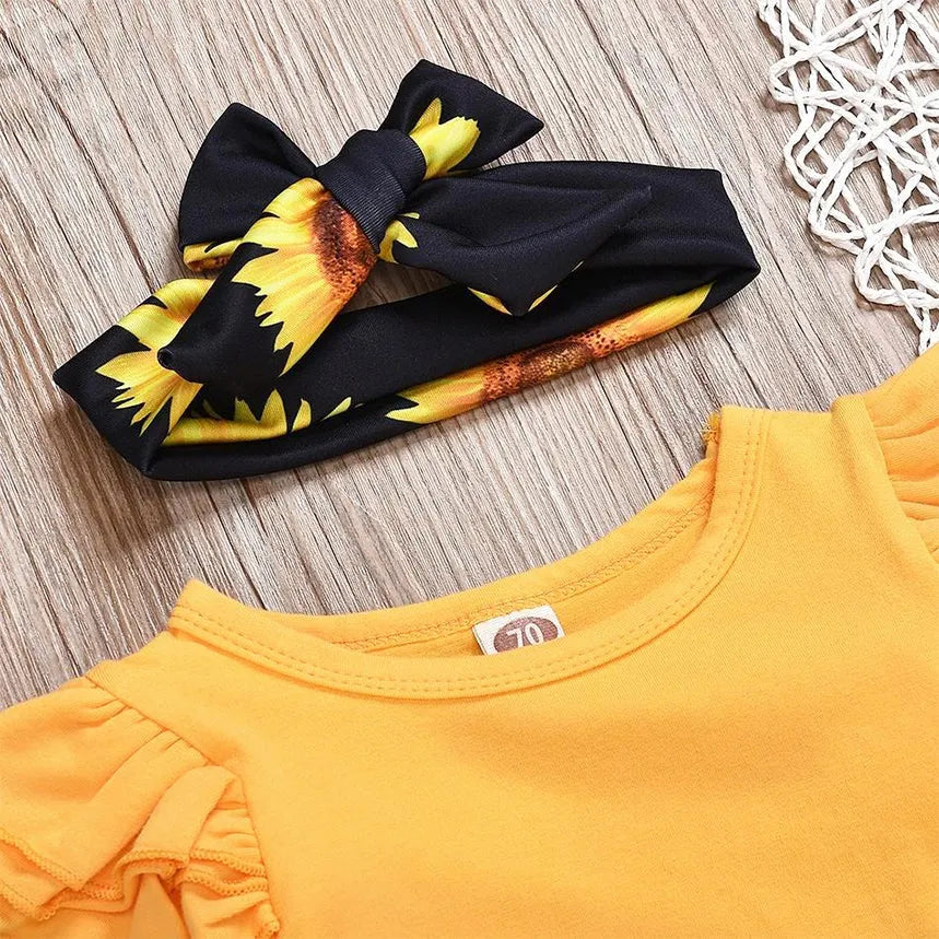 3PCS Sunflower Flutter Sleeve Baby Set