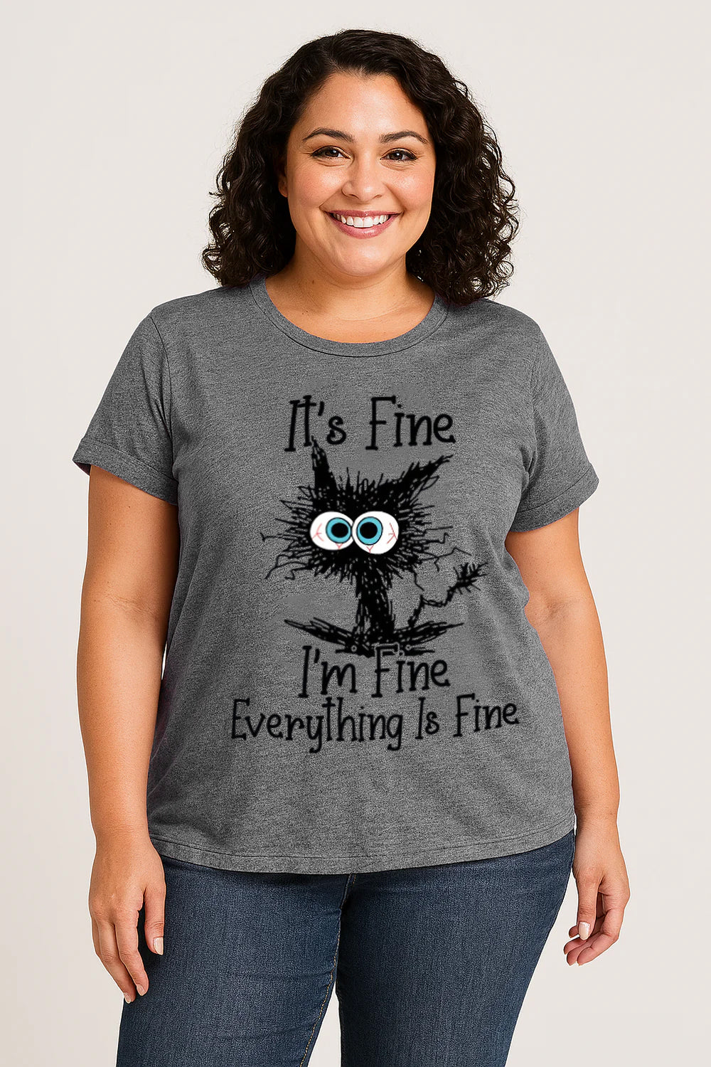 It's Fine I'm Fine Cat Print Women Slogan Plus Size T-shirt