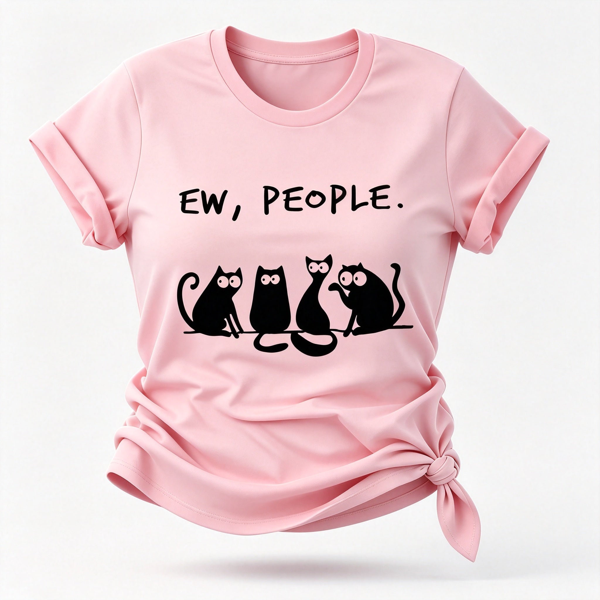 Ew People Cat Cartoon Print Cotton T-shirt