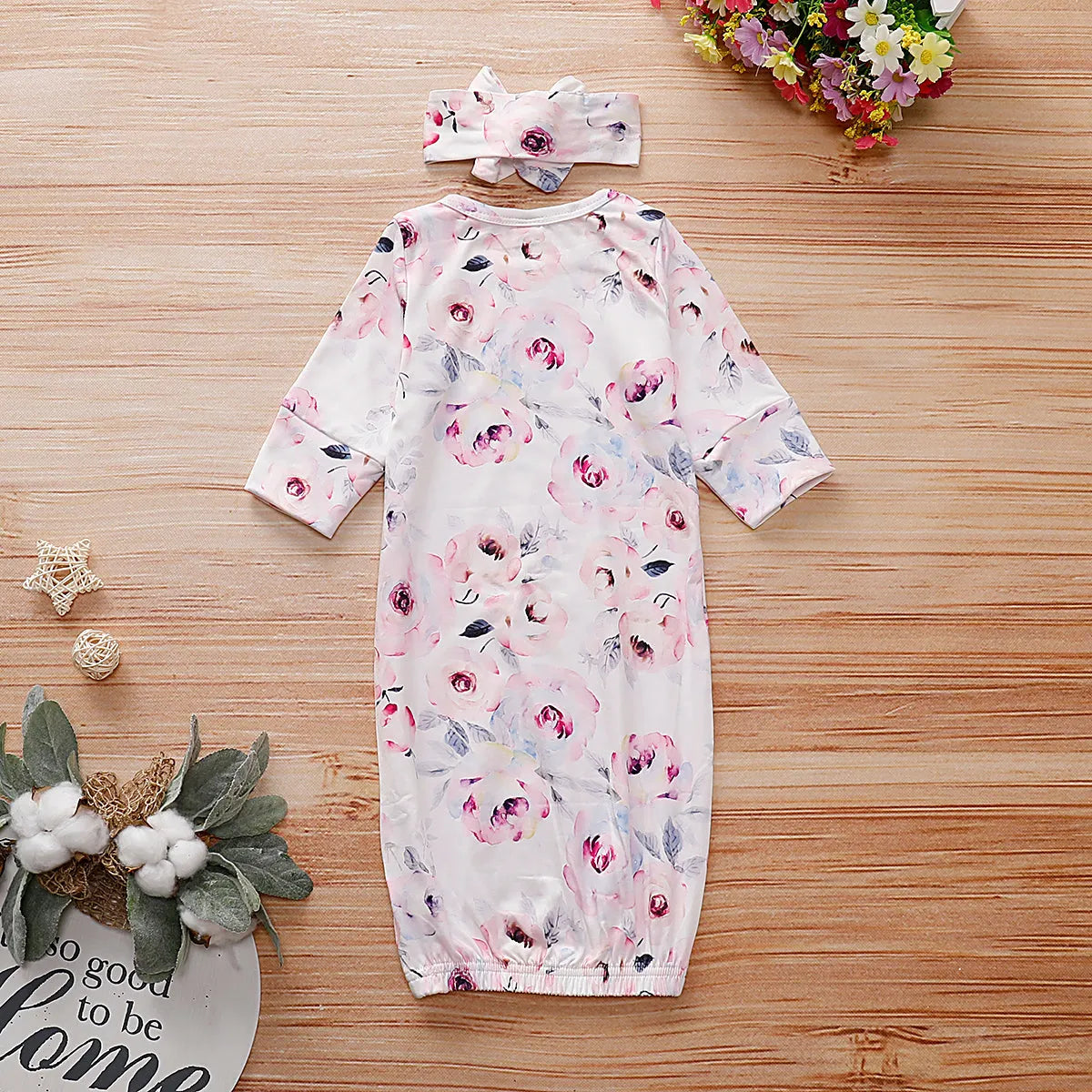 2PCS Baby NewBorn Lovely Floral Print Pajamas and Headband