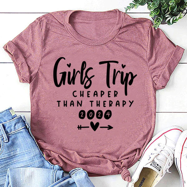 Stylish Girls Trip Letter Print Women Slogan T-Shirt