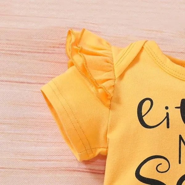 3PCS Sunflower Short Sleeve Letter Printed Bodysuit With Floral Printed Set