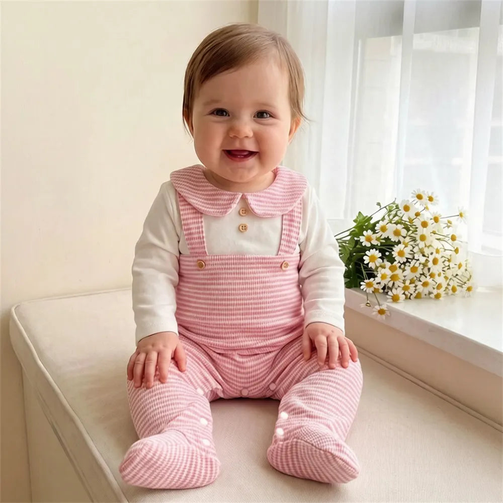 Graceful Stripe Print Long Sleeve Baby Girl Jumpsuit