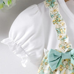 Fresh Floral Printed Short Sleeve Baby Jumpsuit