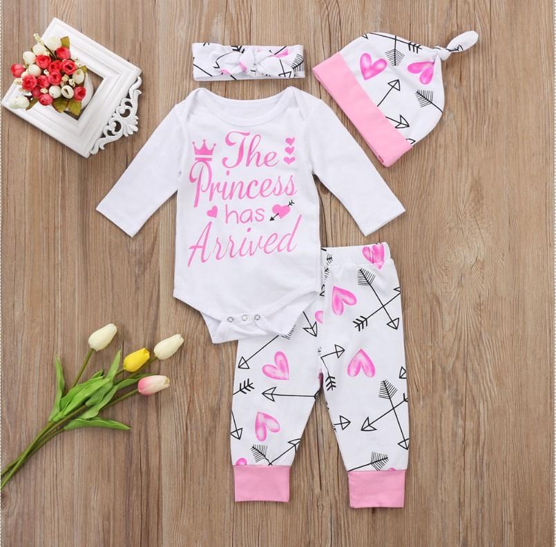 3PCS The Princess Has Arrived Letter Print Baby Set
