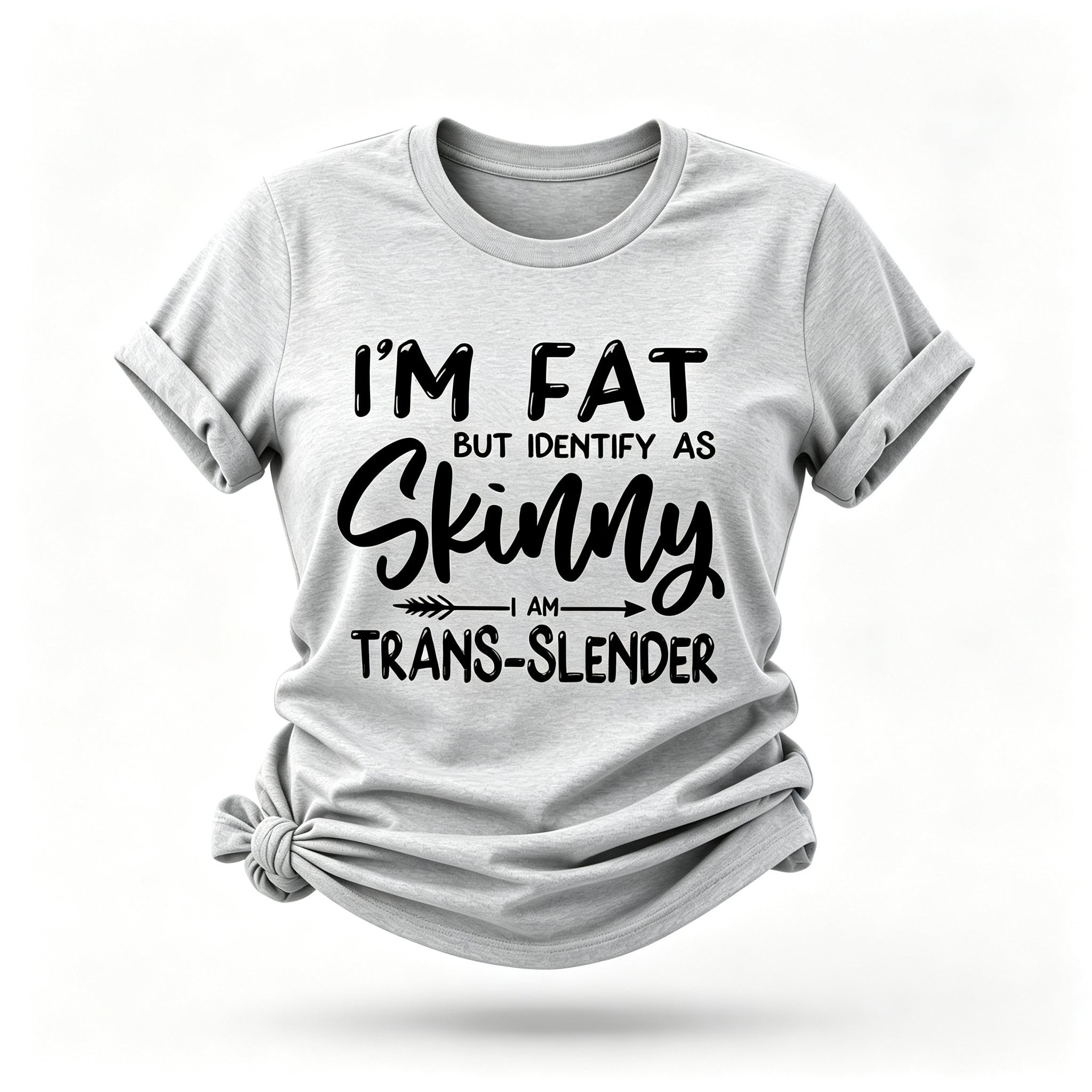 Camiseta feminina com slogan magro, mas me identifico como magra 