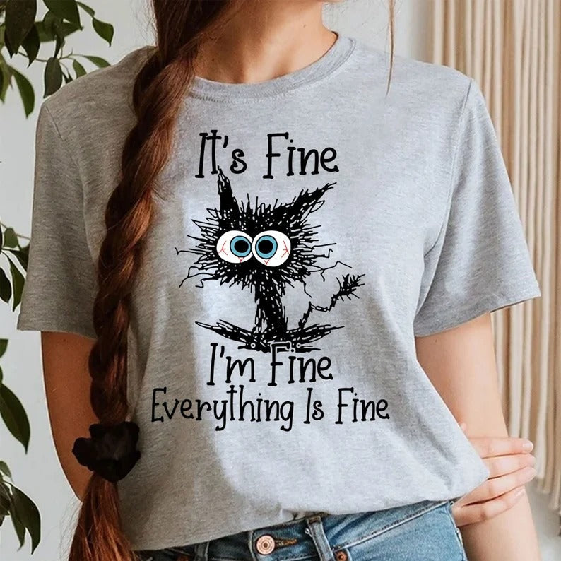 It's Fine I'm Fine Cat Print Women Slogan Plus Size T-shirt