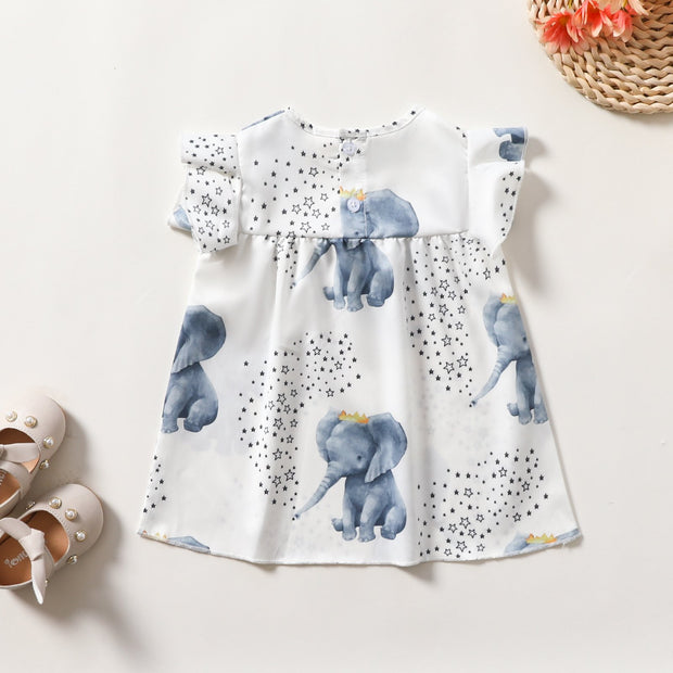 Sweet Elephant Printed Baby Dress