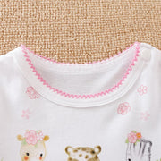 Lovely Three Animals Printed Fold Edge Long-sleeve Baby Girl Jumpsuit