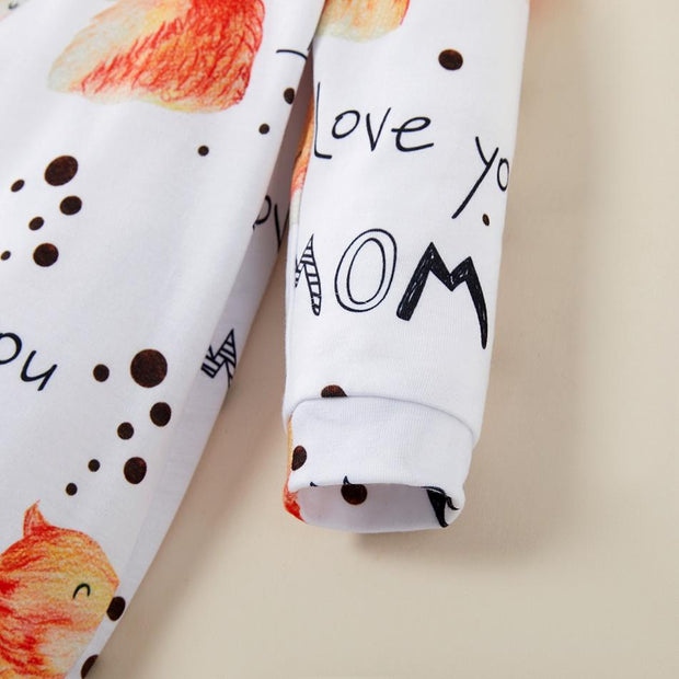 "I Love You Mom"Lovely Fox Printed Baby Jumpsuit