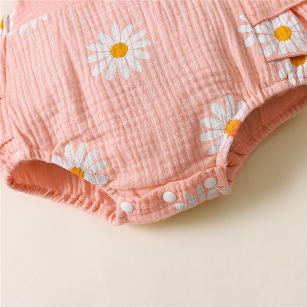 2PCS Pretty Sunflower Printed Sleeveless Baby Girl Romper