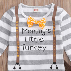Conjunto de 3 peças de carta "Mommy's Little Turkey" impressa com calças para bebê