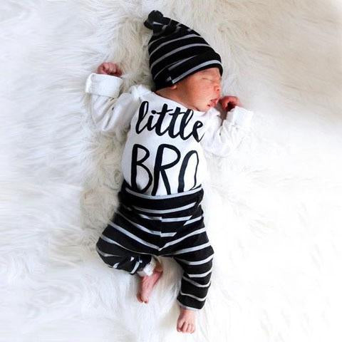Baby Boy “Little BRO” Letter Printed Bodysuit With Pants Baby Set