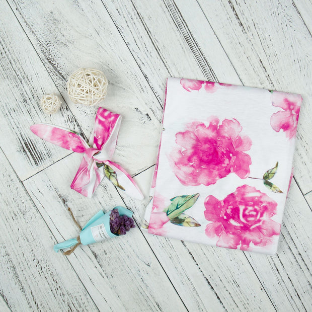 Newborn Cute Pink Flower Print Sleeping Bag Hat Set
