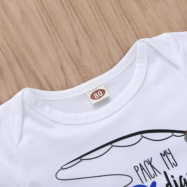 "Going fishing with Daddy" Cartoon Letter Printed Baby Romper