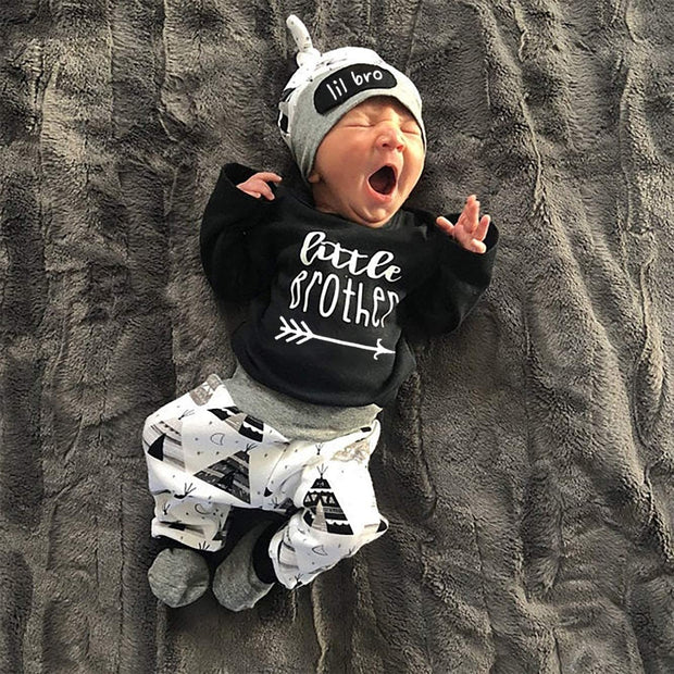 3PCS "Little Brother" Cartoon Pattern Printed Baby Set