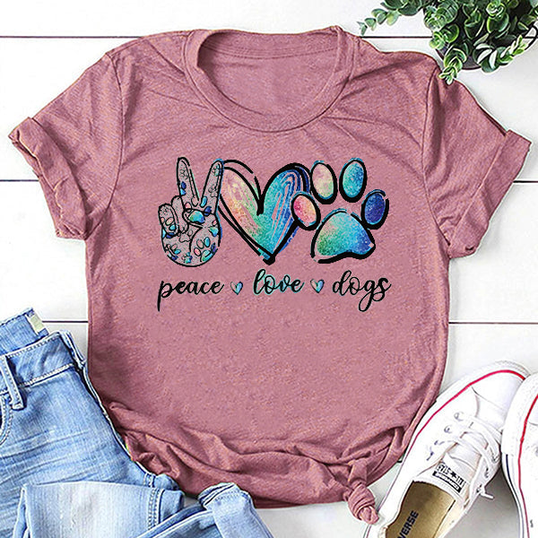 Fashion Peace Love Dog Paws T Shirt