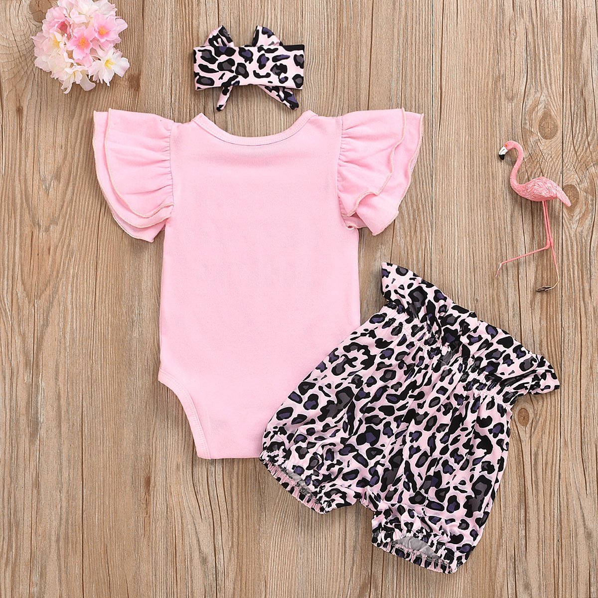 3PCS Butterfly Sleeve Leopard Pinted Baby Set