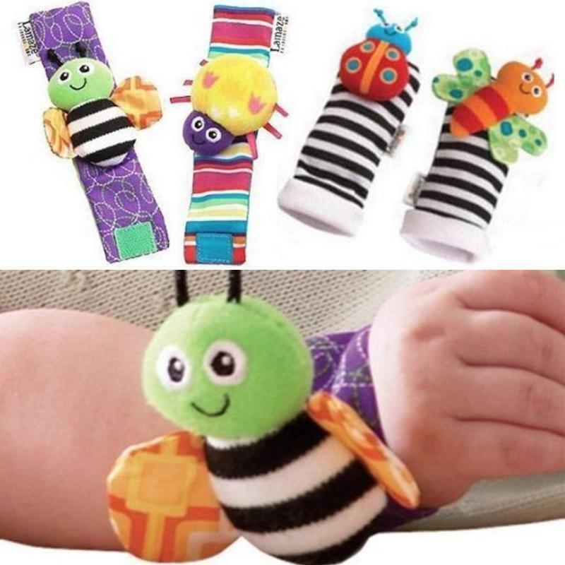 4 peças chocalhos de pulso e localizadores de pés macios de animais fofos para bebês