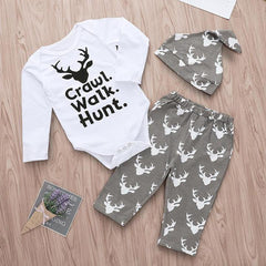 Baby Boys Girls Deer Print Romper & Pants & Hat Set