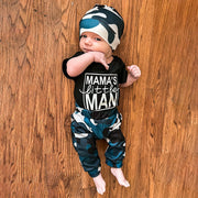 3PCS Mama's Little Man Letter Camouflage Printed Baby Set