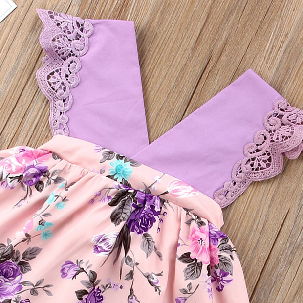 2PCS Lovely Floral Printed Baby Romper