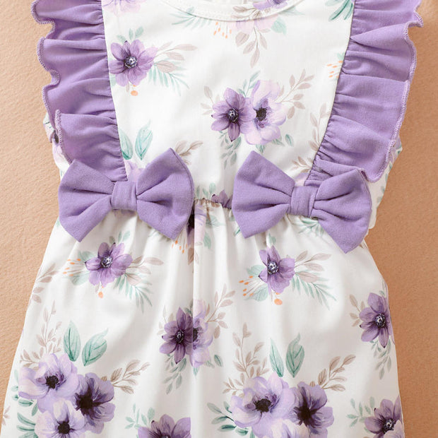 2PCS Sweet Floral Printed Baby Sleeveless Jumpsuit