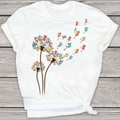 Camiseta com slogan feminino com estampa de flores Dandelion Cats 