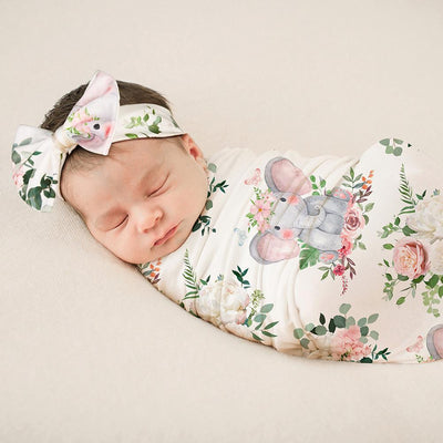 2PCS Cartoon Elephant Printed Newborn Baby Sleeping Bag Set