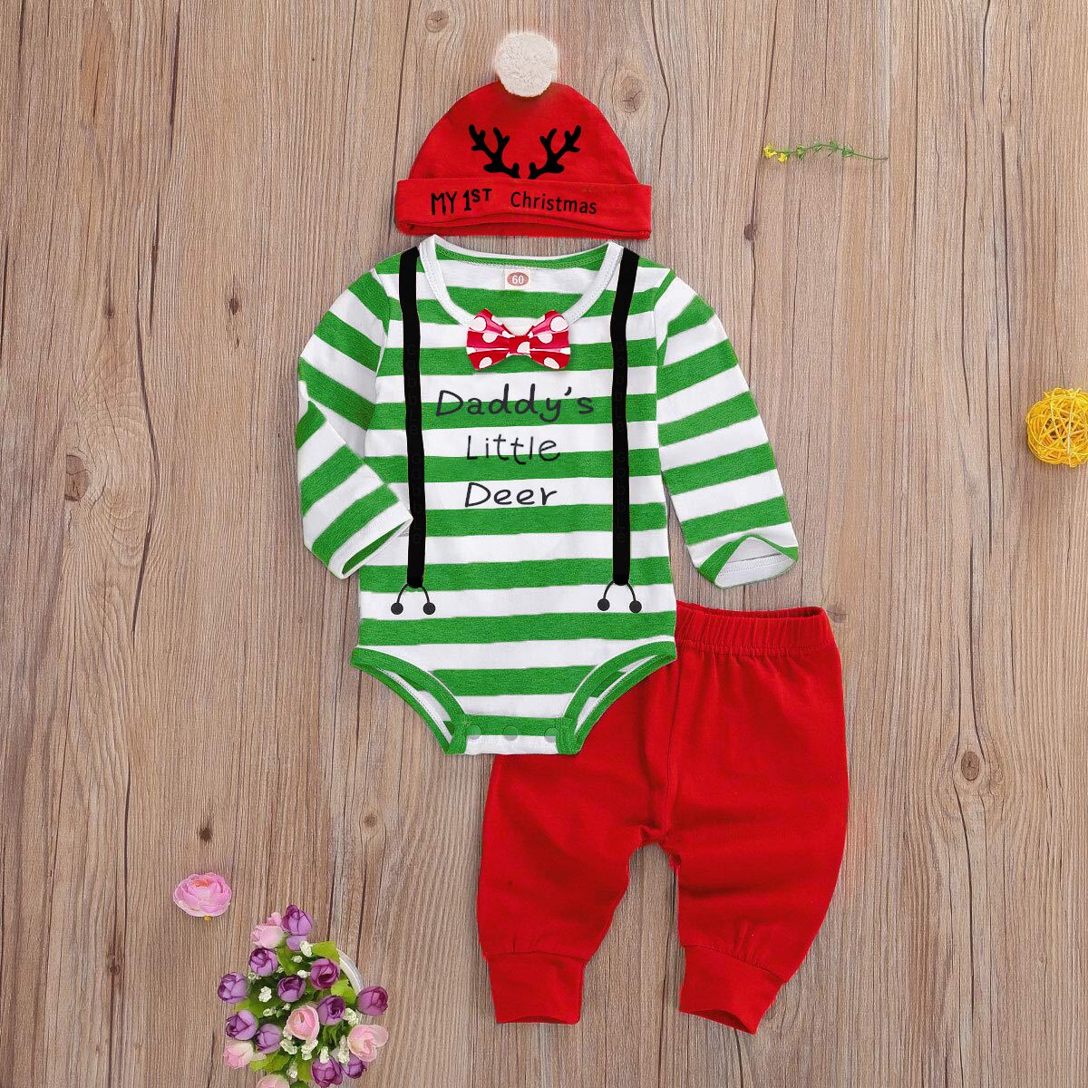 3PCS "Mommy's Little Turkey’" Letter Printed with Pants Baby Set