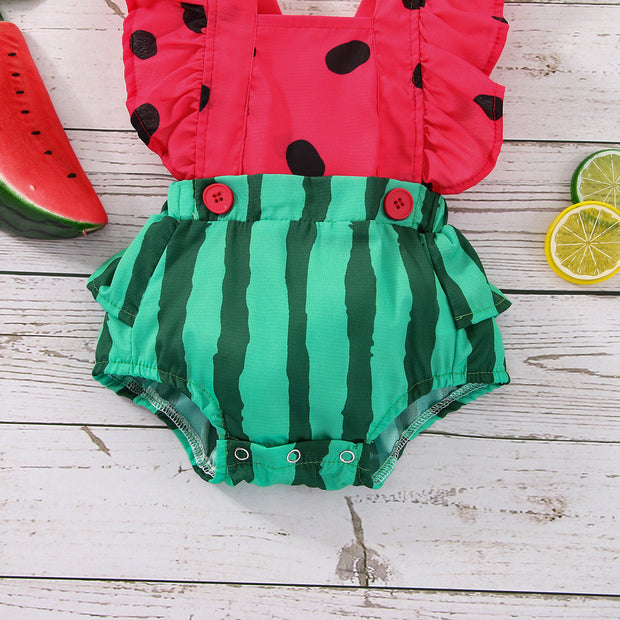 2PCS Pretty Watermelon Printed Baby Romper