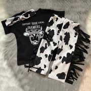 3PCS Baby Girl “SUPPORT YOUR LOCAL FAMERS” Letter Printed Romper With Pants Baby Set