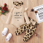 3PCS "I Got It From My Mama" Leopard Printed Baby Girl Set
