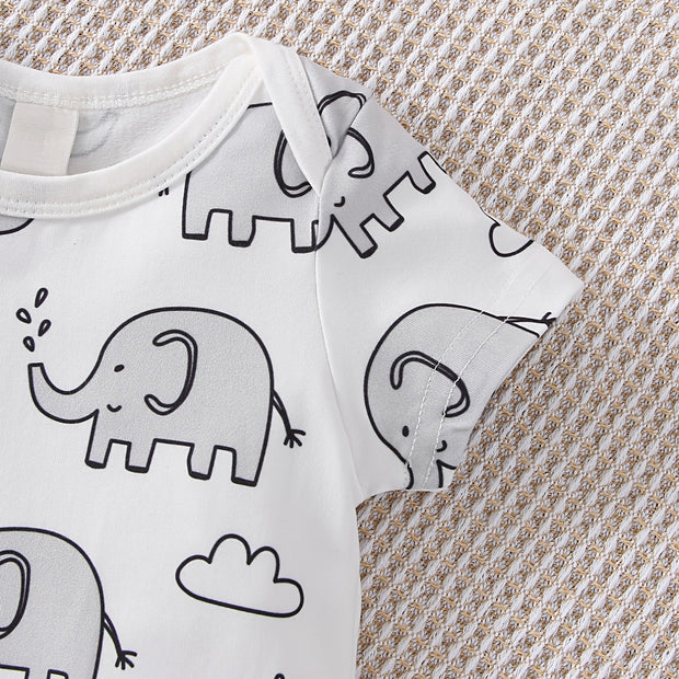 2PCS Lovely Elephant Printed Short Sleeve Baby Set