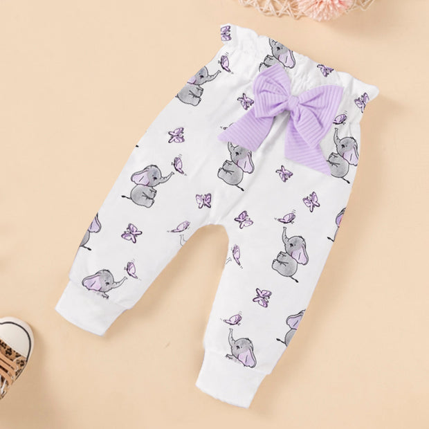 3PCS Cartoon Elephant Bowknot Decor Baby Set
