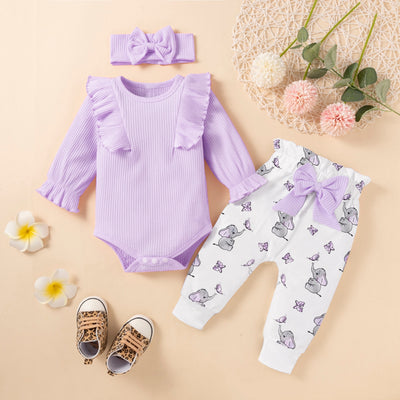 3PCS Cartoon Elephant Bowknot Decor Baby Set