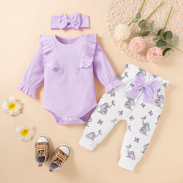 3PCS Cartoon Elephant Bowknot Decor Baby Set