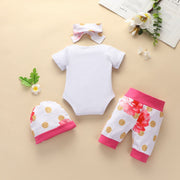 4PCS Lovely Letter And Floral Printed Baby Girl Set