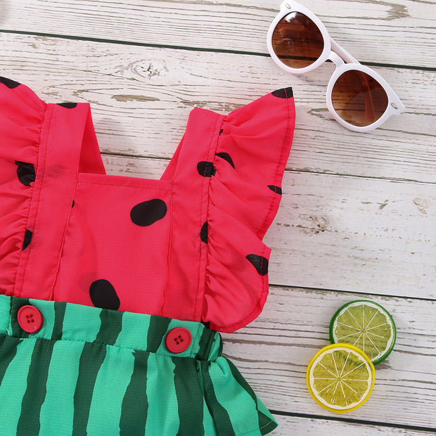 2PCS Pretty Watermelon Printed Baby Romper
